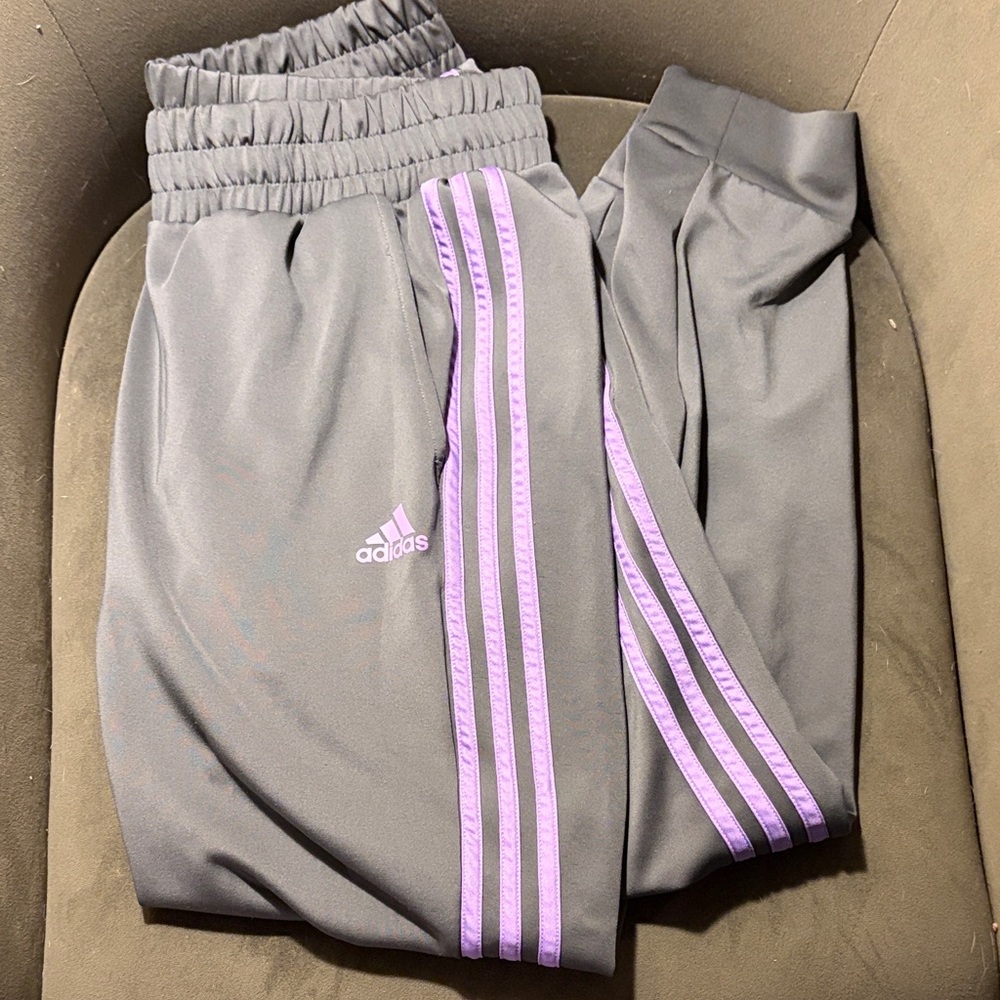 Adidas women Gray Joggers with Lavender Stripes